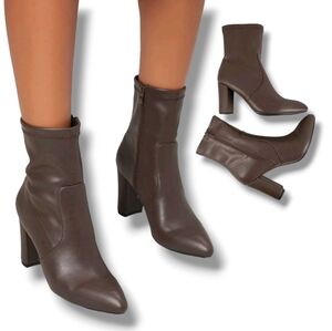 Women's Brown PU Leather Ankle Boots